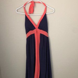 Grane Halter Dress in Navy and Coral